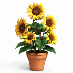 a potted plant with sunflowers on a white background