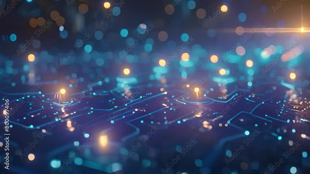 Poster illuminated circuit board close-up displaying modern technology