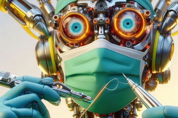 A robot surgeon performs operations.