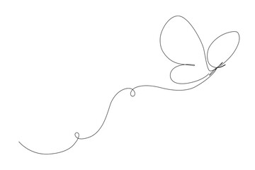 One line butterfly. Outline vector animal. Continuous single hand drawn sketch. Summer insect in doodle style
