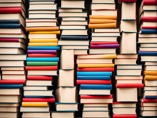 Stacked books with colorful book covers, abstract backgrounds composed of books, educational concepts, World Book Day