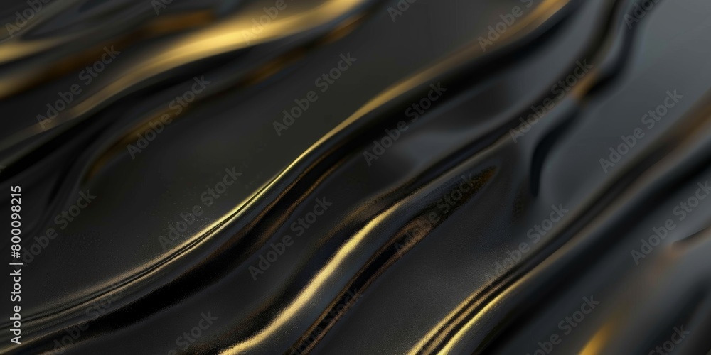 Poster abstract wavy patterns with golden highlights on a dark fluid-like surface.