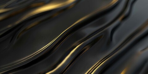 Abstract wavy patterns with golden highlights on a dark fluid-like surface.