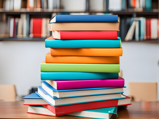 Stacked books with colorful book covers, abstract backgrounds composed of books, educational concepts, World Book Day