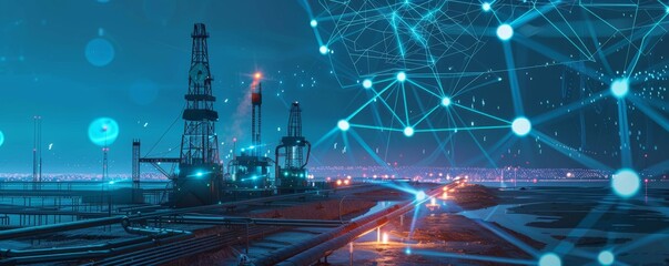 Futuristic oil field illuminated by artificial intelligence networks