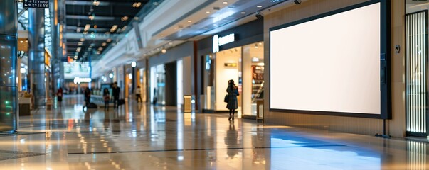 Mock up of a large blank advertising screen in a modern shopping mall