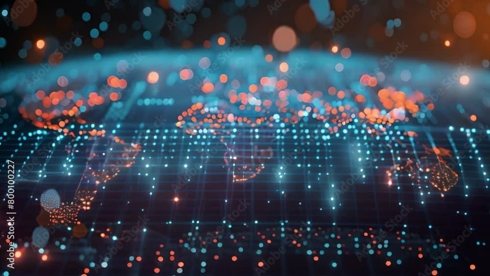 Poster global network connectivity visualized with luminous map and data points