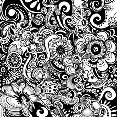 AI's creative prowess shines through in the intricate details of the abstract doodle art piece against a black and white background.
