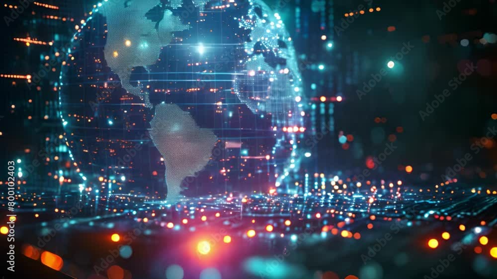 Poster global data exchange visualized with digital earth and network lights