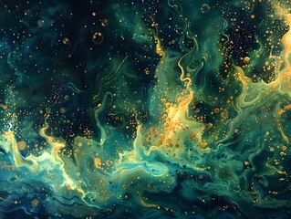 Fototapeta premium Bioluminescent Algae Illuminating the Reef's Intricate Nutrient Dance in the Underwater Cosmos