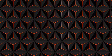 Abstract black background with orange glare. 3D illustration.