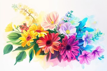 A colorful bouquet of flowers is displayed on a white background