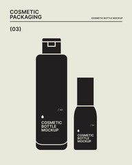 Mockup of two cosmetic bottles isolated on a light background. Black silhouette of vials for cream or lotion. Cosmetic packaging for shampoo, shower gel.