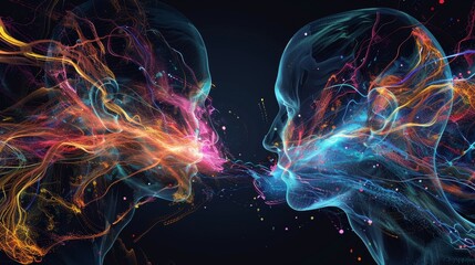 Two faces with colorful smoke coming out of their mouths