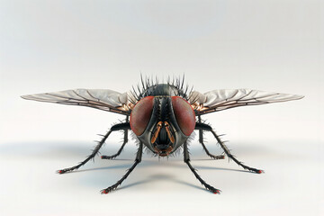 Fototapeta premium flying with wings housefly isolated in white background 3d render.