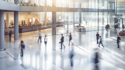 Motion blur image, blurred silhouette people walking in office business corporation.	