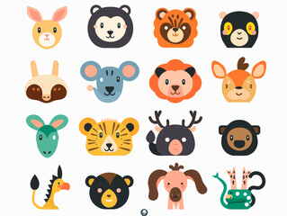 a bunch of different animal heads on a white background