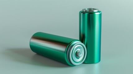 A row of green batteries are lined up on a green background
