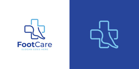 Fototapeta premium Creative Foot Care Logo. Foot and Cross Health with Linear Outline Style. Foot Health Logo Icon Symbol Vector Design Inspiration.