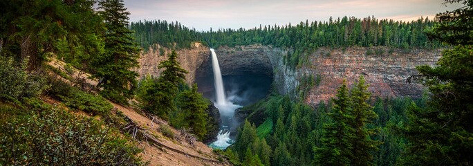 Majestic Cascades: Helmcken Falls, 141m Waterfall in Wells Gray Provincial Park, British Columbia, Canada - Enveloped by Lush Boreal Forest - 4K image