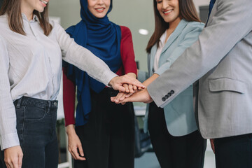 Business team hands of business people join together their hands together on unity concept