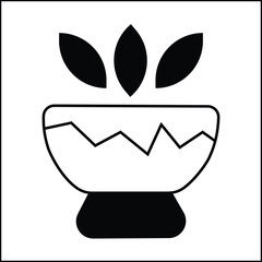 vector design illustration of cracked bowl and leaves in black and white with silhouette style. suitable for logos, icons, posters, advertisements, banners, companies, t-shirt designs, stickers, web.