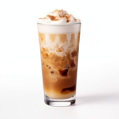Coffee Against a pristine white background. Showcase the frothy and blended coffee delight