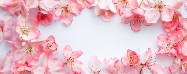 Background of pink flowers with empty space for text or greeting card design. Postcard for International Women's Day and Mother's Day. Banner.