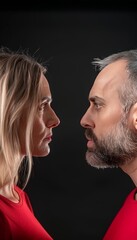 Confrontation  angry man and woman glaring at each other in intense disagreement