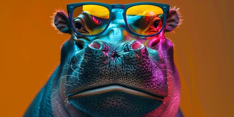 colorful hippopotamus with sunglasses