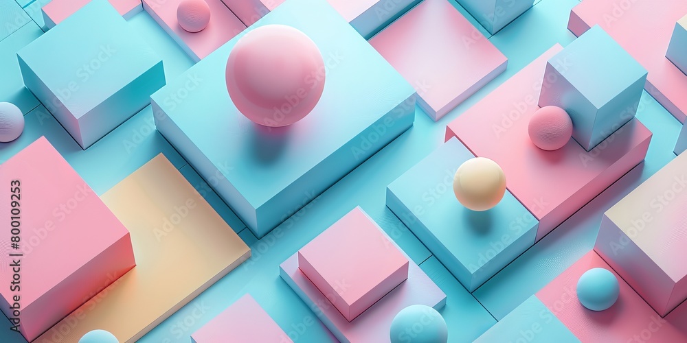 Poster pastel colored tech background with a geometric 3d structure. clean, minimal design with simple futu