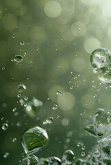 Abstract background with green drops of water. 3d rendering, 3d illustration.