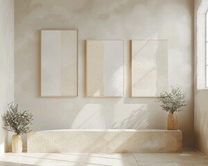 beautiful interior design furniture with mockup poster artwork with border frame interior house template for your design clean minimalist style decoration home interior background idea