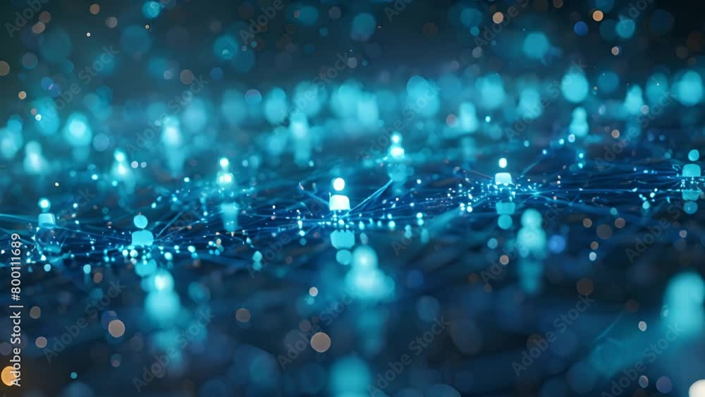Poster abstract network connections with glowing nodes in a dark setting