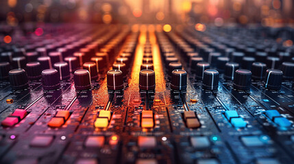 mixing console in a recording studio, Generative AI.