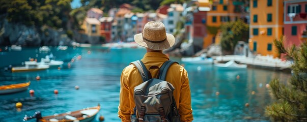 Tourist with hat in front