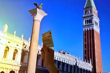 Venice 5 euros ticket , Tourist tax showing 5 euros spent to enter in the city.