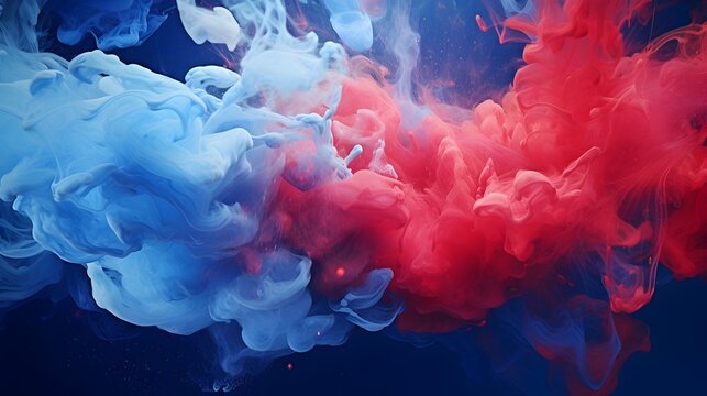  Enter a realm of artistic expression as acrylic blue and red hues merge and mingle in water, creating captivating ink blots that embellish a dark, abstract canvas, all portrayed with the clarity and 