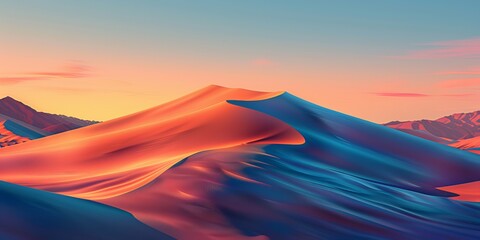 Undulating Sand Dunes form a Peaceful Desert Landscape. Sunset Background with Natural Gradient Sky.