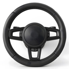 High-Quality 3D Rendering of a Black Car Steering Wheel Isolated on White background