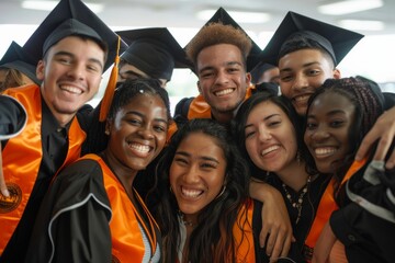 happy diverse students smiling happily on their graduation day