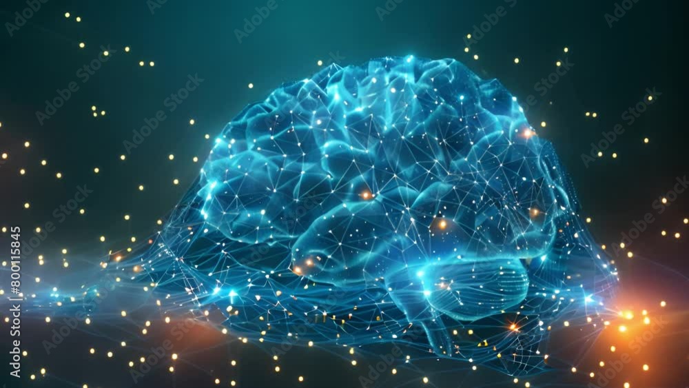 Poster luminous neural network depicting artificial intelligence brain concept