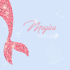 mermaid birthday on blue background