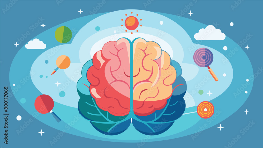 Poster an abstract illustration of a brain with different layers each representing the benefits of mindfuln