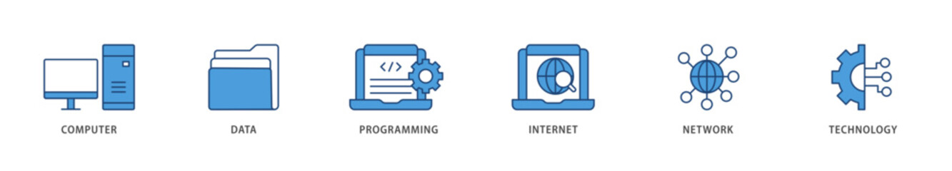 Information technology icons set collection illustration of internet, technology, network, programming, data, computer icon live stroke and easy to edit 