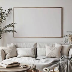 Minimalist Elegance: Horizontal Thin Frame with Blank White Canvas in Christina Haack's Home Office