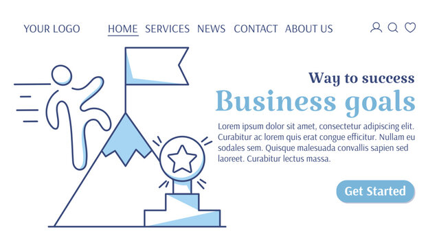 Human climbs to the top of the mountain for a reward. Career growth, professional development, way to success, business goals. Vector template for web, banner, landing page, website, startup.