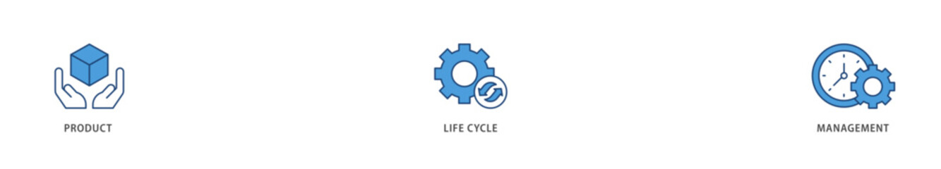 PLM icons set collection illustration of innovation, development, manufacture, delivery, cycle, analysis, planning, strategy, and improvement  icon live stroke and easy to edit 