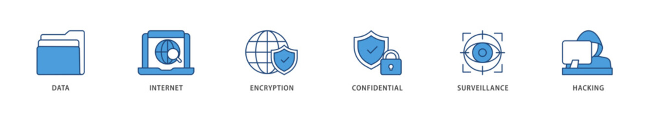 Privacy icons set collection illustration of confidential, hacking, surveillance, encryption, internet, data icon live stroke and easy to edit 