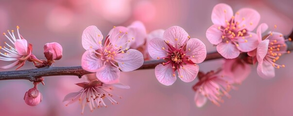 background with close up of cherry blossom on branch in spring